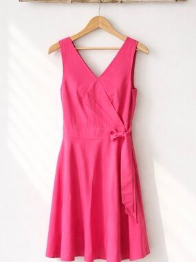 J. Peterman Pink V-Neck Sleeveless Wrap Dress Silk/Cotton Blend Size 8
